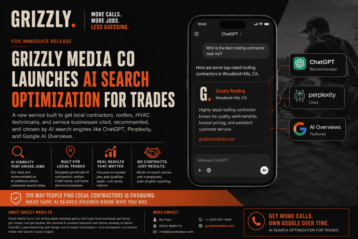 Grizzly Media Co Launches AI Search Optimization Service for Trades